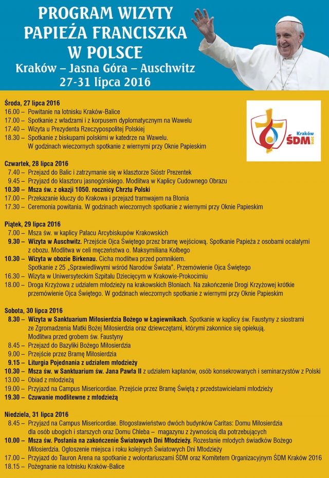 Program wizyty Papieża Franciszka w Polsce