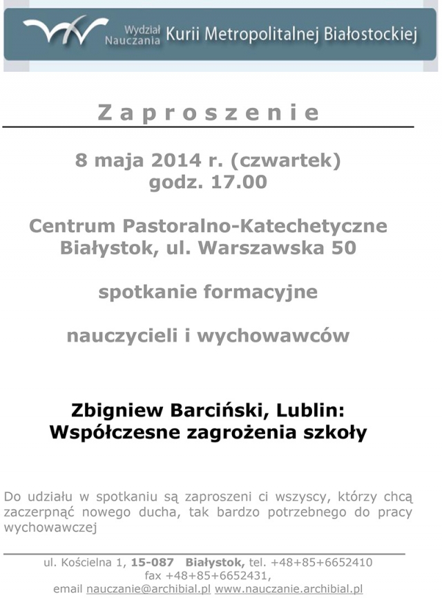 Współczesne zagrożenia szkoły - spotkanie formacyjne nauczycieli i wychowawców