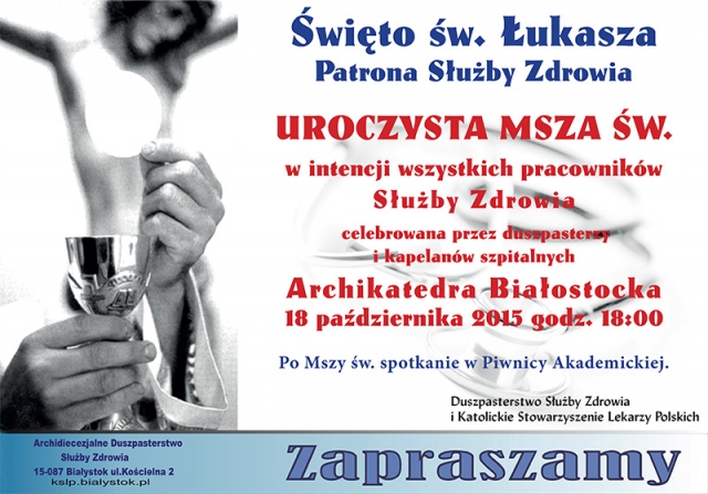 Msza św. w intencji pracowników służby zdrowia w święto patronalne św. Łukasza